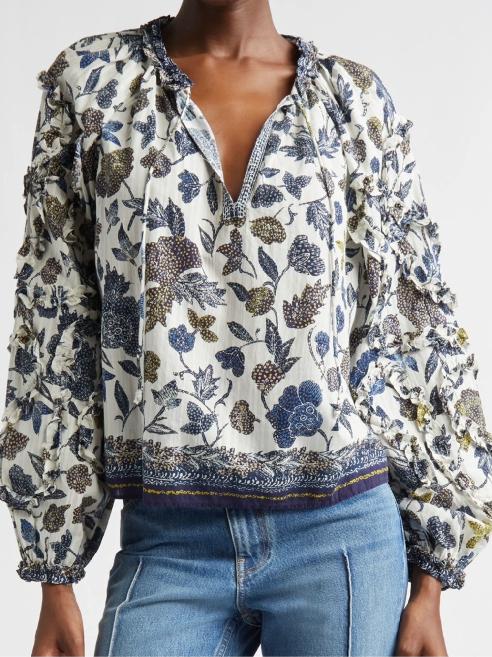 Ulla Johnson Azrou Floral Print Ruffle Blouse, Size 2 (Small)